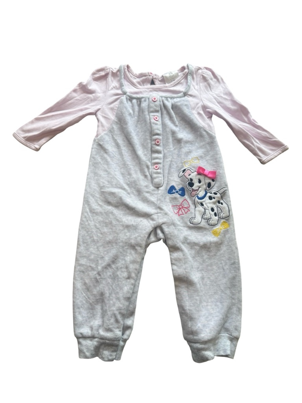 Disney Baby 101 Dalmatians Romper 12-18M Pink Gray Puppy Graphic One Piece